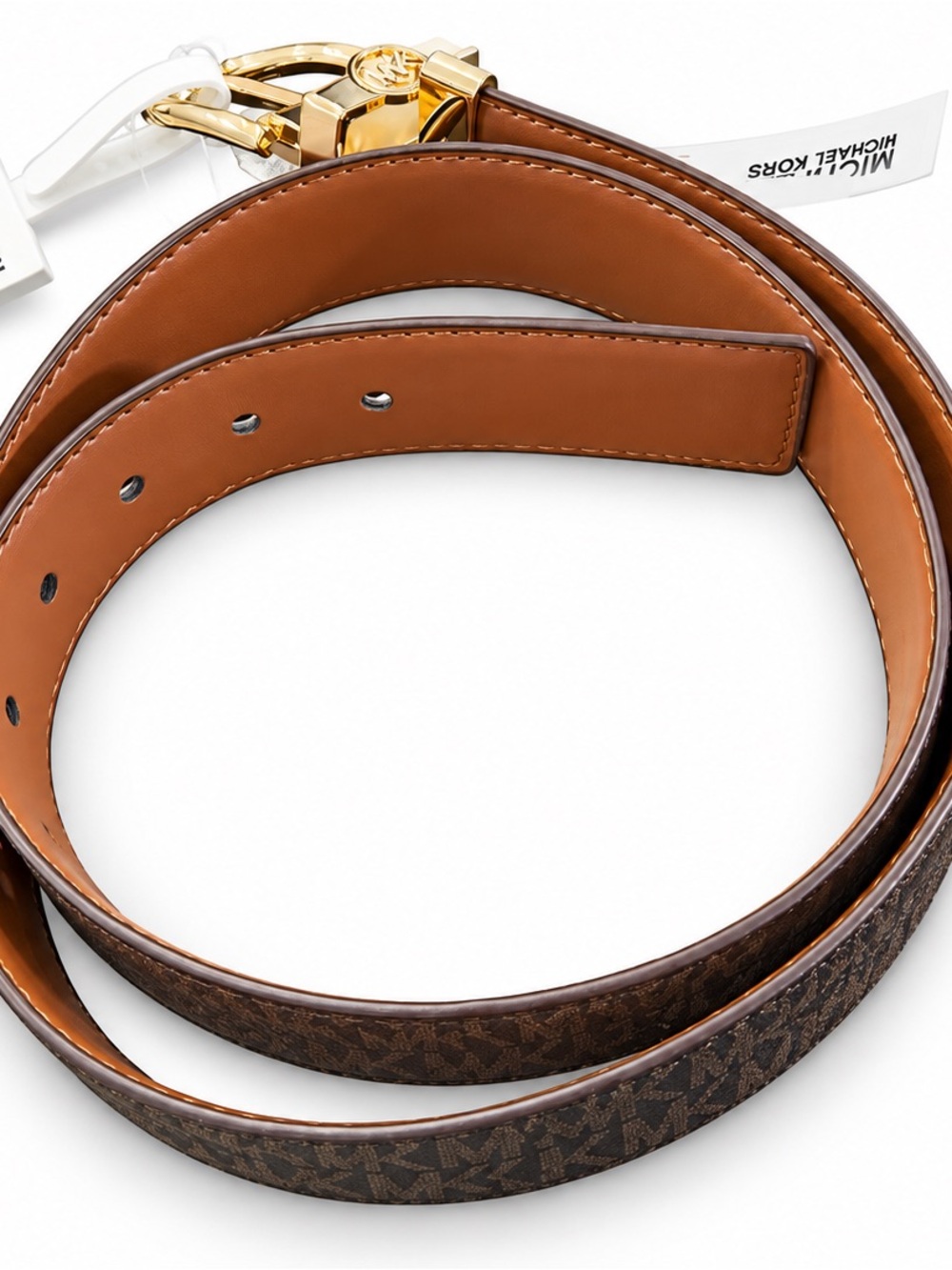 Michael Kors Tan Brown Reversible Logo Belt with Gold Buckle - Picture 4 of 7